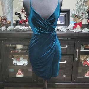 Windsor Teal Velvet Mini Dress